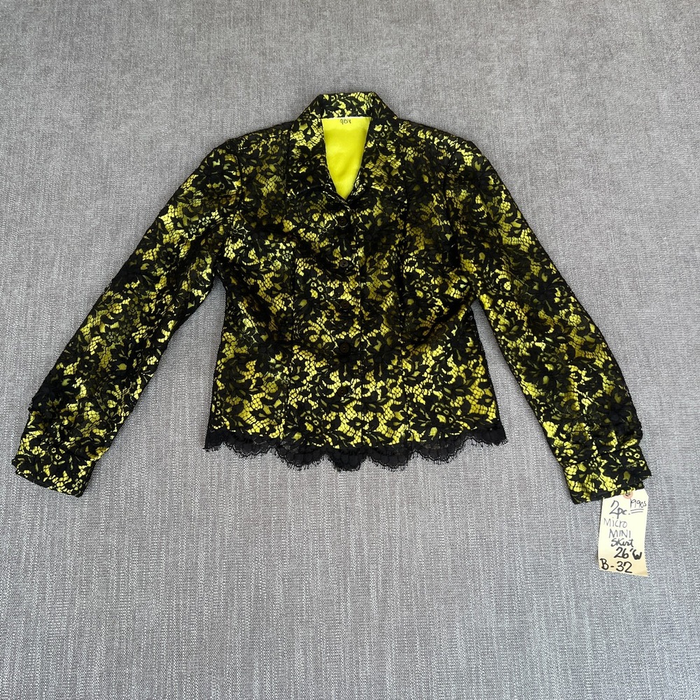Vtg 90s Unite Two-Piece Set Blazer & Micro Mini Skirt Womens 32B/26W Green Black